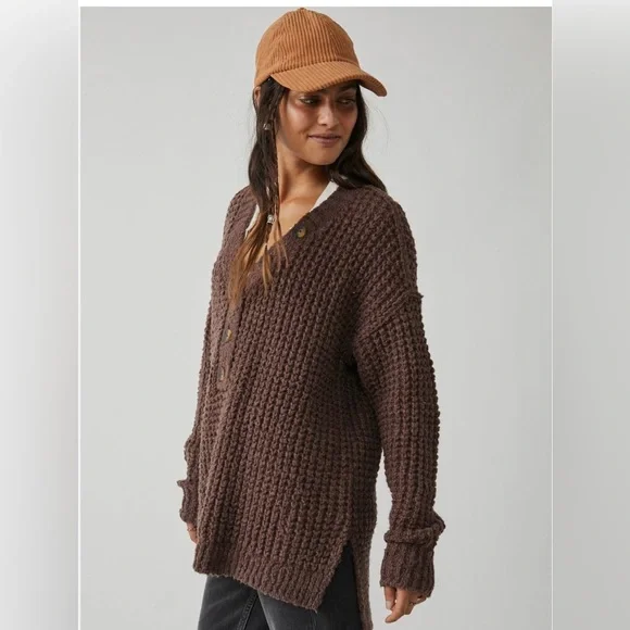 NWT Free People Whistle Thermal Henley Top! - Picture 2 of 8